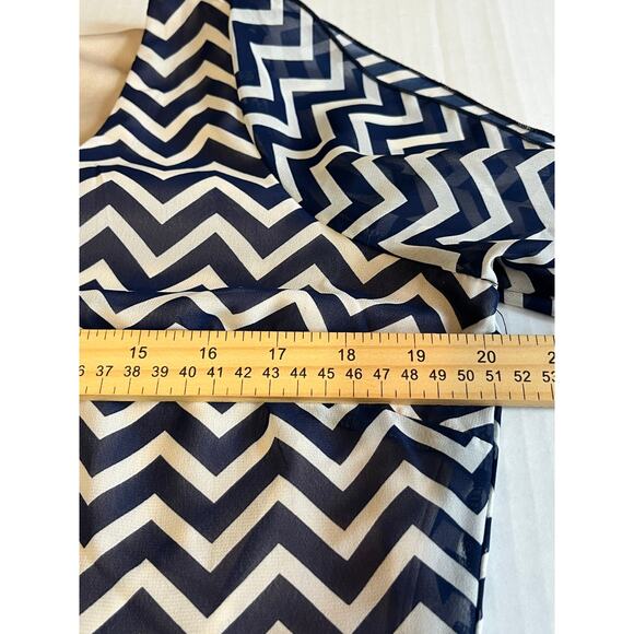 Speechless Shift Dress Large Blue Chevron Tunic Long Sleeve Overlay V Neck - Picture 8 of 14